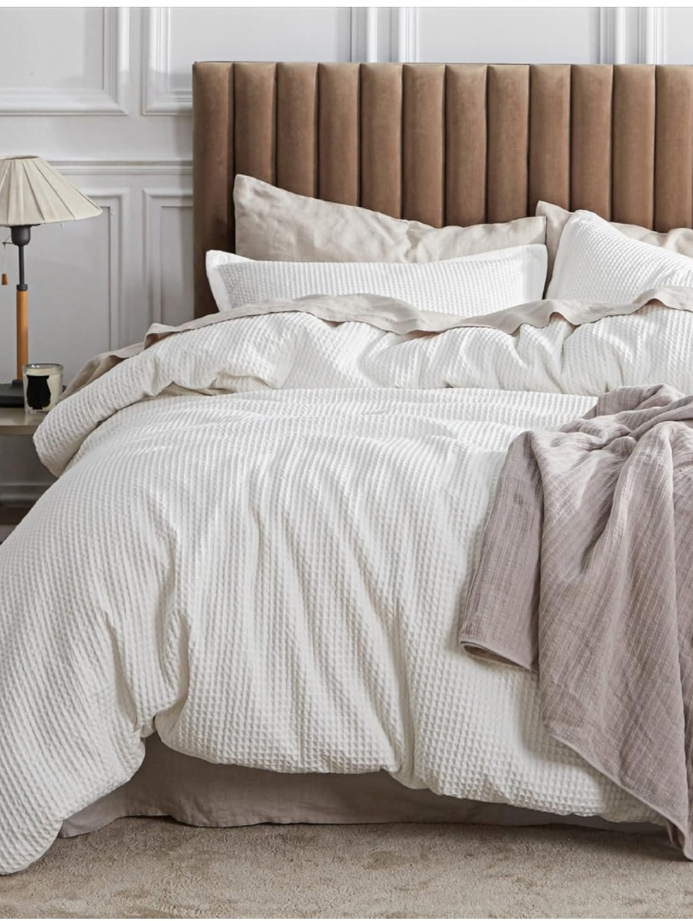 Bedsure Cotton Duvet Cover Queen 100% Cotton Waffle Weave Coconut White 3 Piece